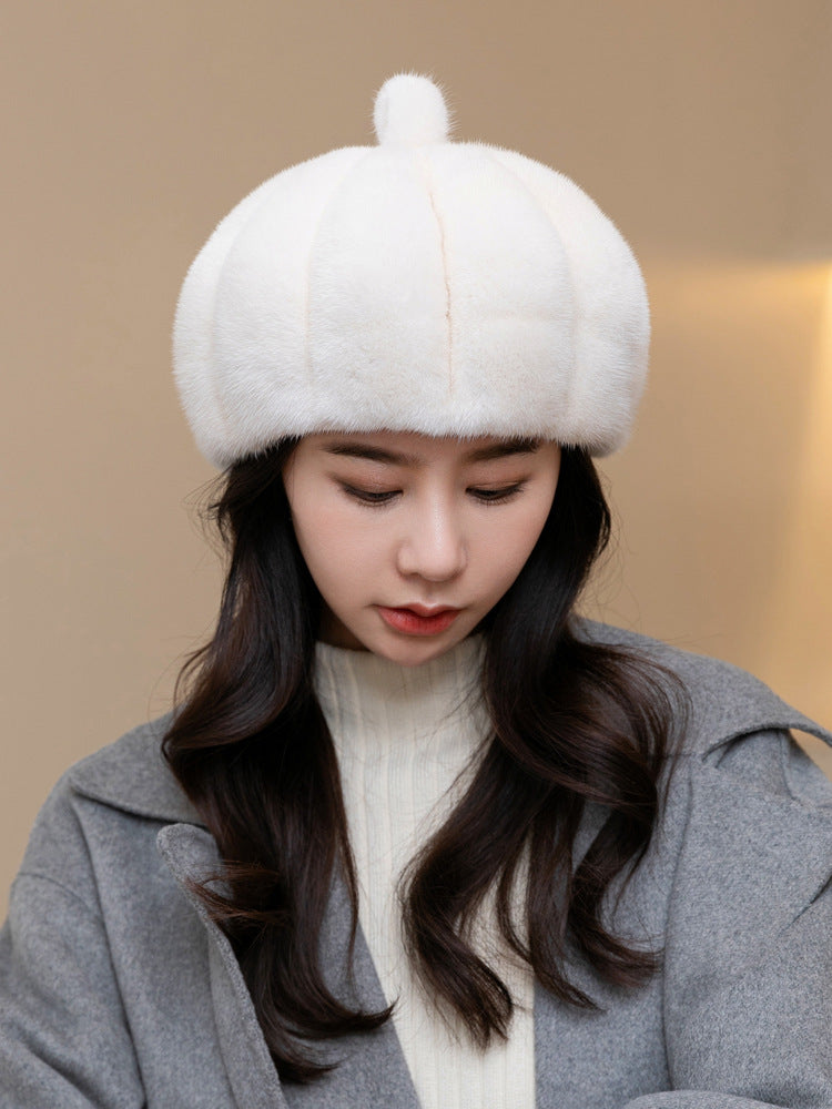 Warm Mink Fur Pumpkin Hat - Stylish Winter Accessory