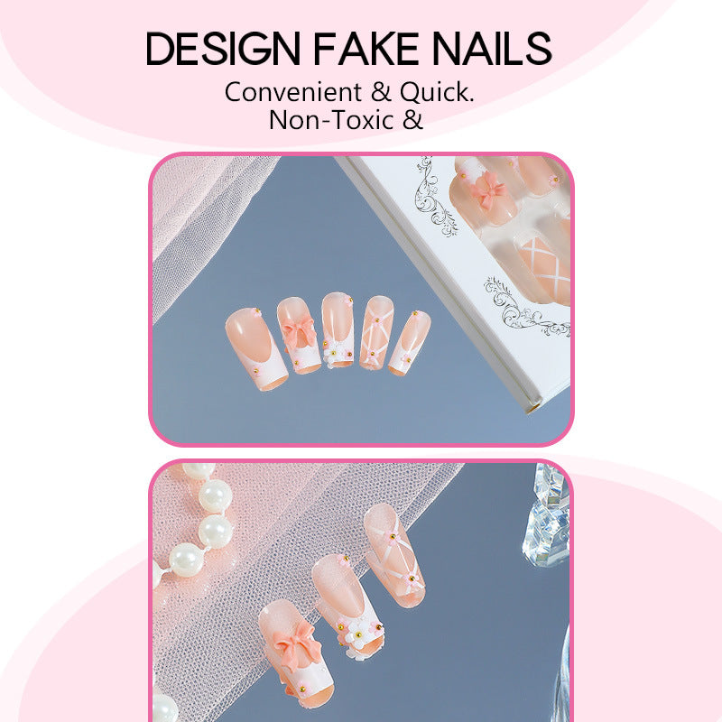 Chic French Bow Pink Detachable Nail  Wraps