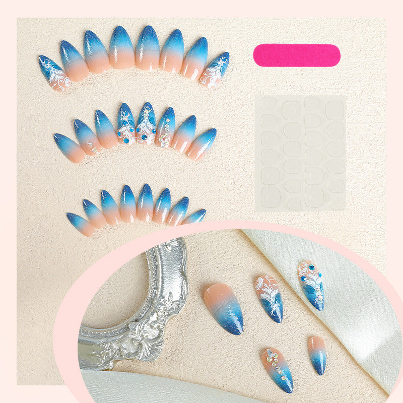 Almond Shape Luxury Patterned Inlaid Diamond False Nails