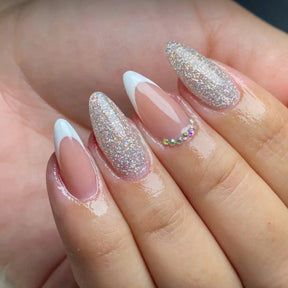 Shiny French Almond False Nails Pink