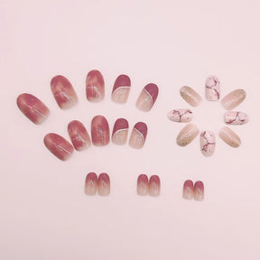 24-Piece Pink Ice Marble Oval Fall Nails