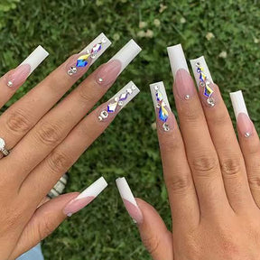 White French Crystal Fall Nails - Ready-to-Wear False Nails