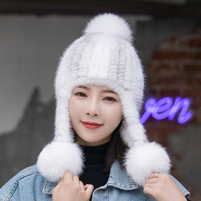 Winter Mink Fur Beret with Rhinestones - Stylish & Warm