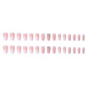 30-Piece Short Ballet Nail Extensions with Gradient Rhinestones