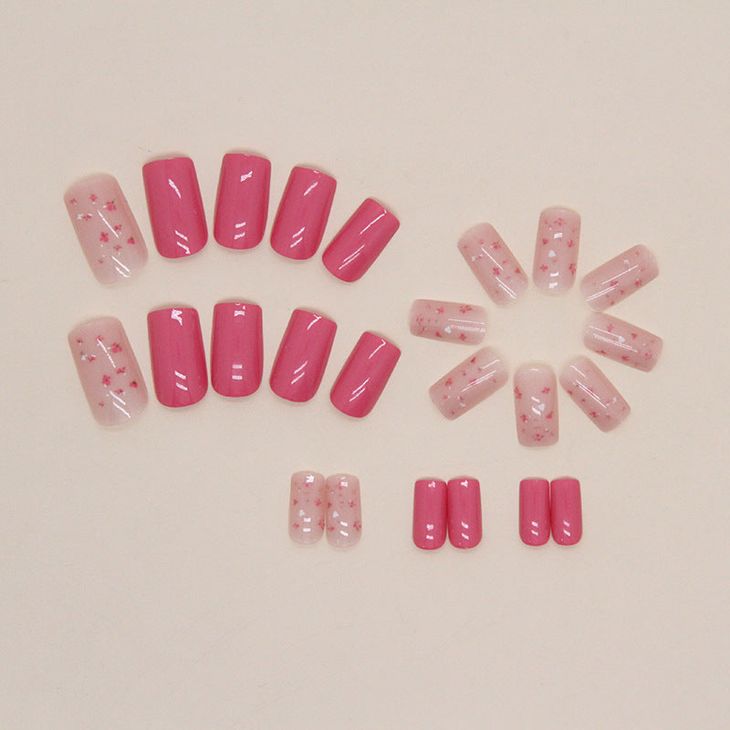 Cute Spring Flower Nails Mid-Length Euro Square Bright Pink Whitening Wearable Nails