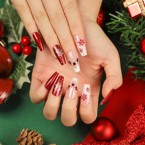 Christmas Snowflake Detachable Nail Art Tips, Ready-Made Nail Patches