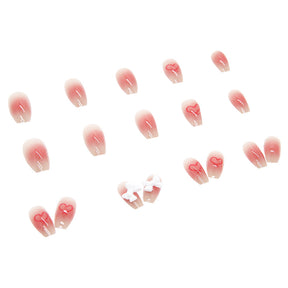 Pink Translucent 3D White Bow Heart Removable Nail Stickers