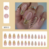 Almond Nails Euro Super Glitter Gold Powder Striped Finished Wearable Nails Wholesale