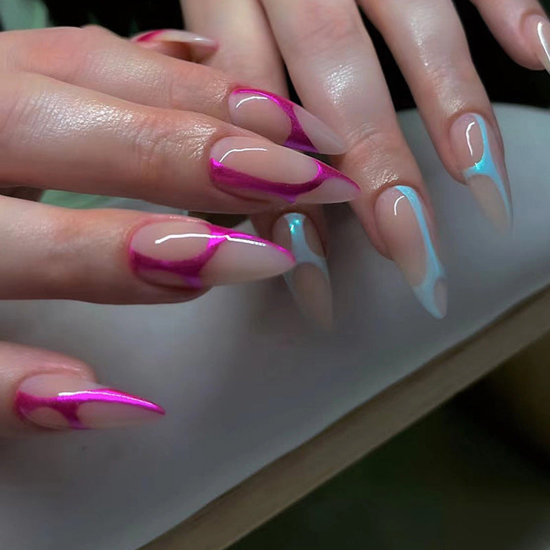 Aurora Almond Nails with Rose and Teal