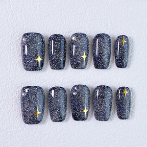 Chic Handmade Starlight Glitter Fall Nails, Trendy and Versatile Nail Patches