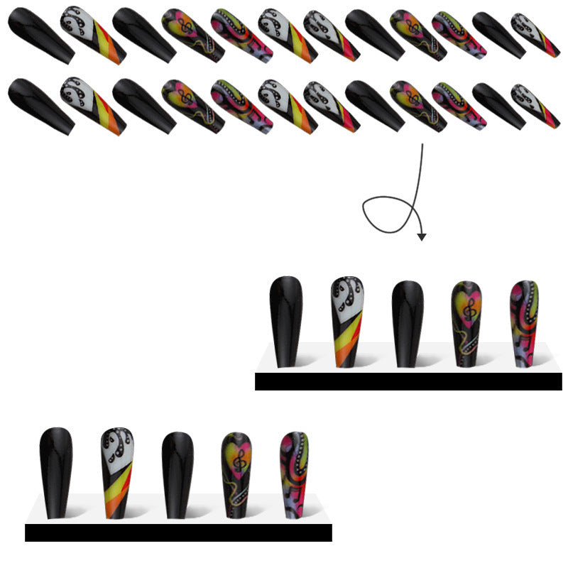 Colorful Music Notes Heart Snake Nail Tips