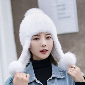 Winter Mink Fur Beret with Rhinestones - Stylish & Warm