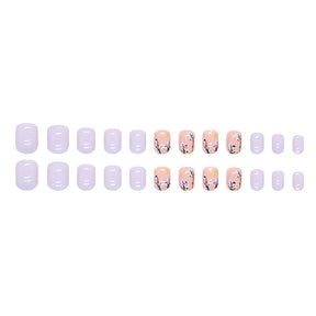 Short Lavender Flower Tree Gold Foil Nail Stickers