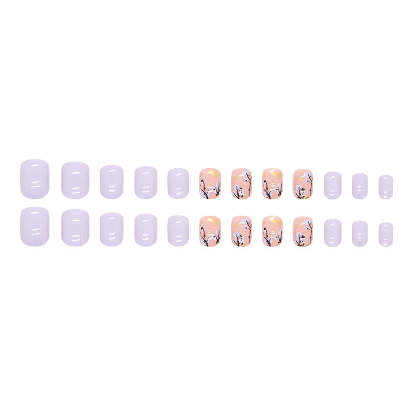 Short Lavender Flower Tree Gold Foil Nail Stickers