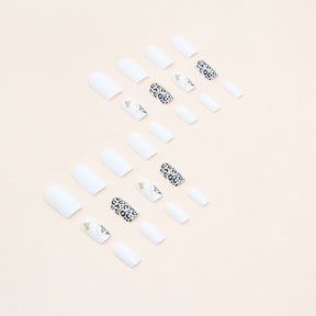 White Shiny Mid-Length Square Nails, Sweet and Edgy, Ins Style