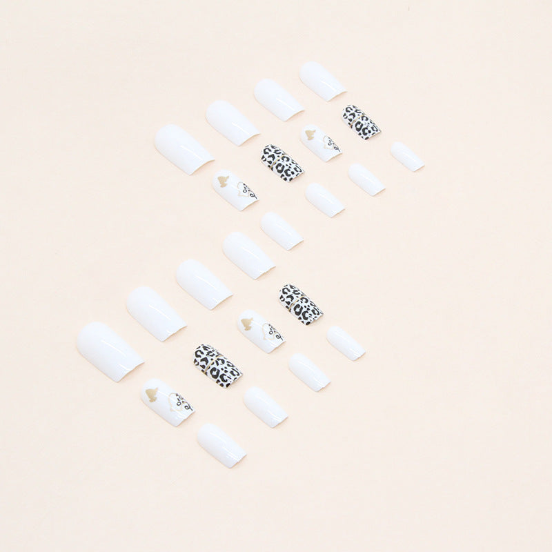 White Shiny Mid-Length Square Nails, Sweet and Edgy, Ins Style