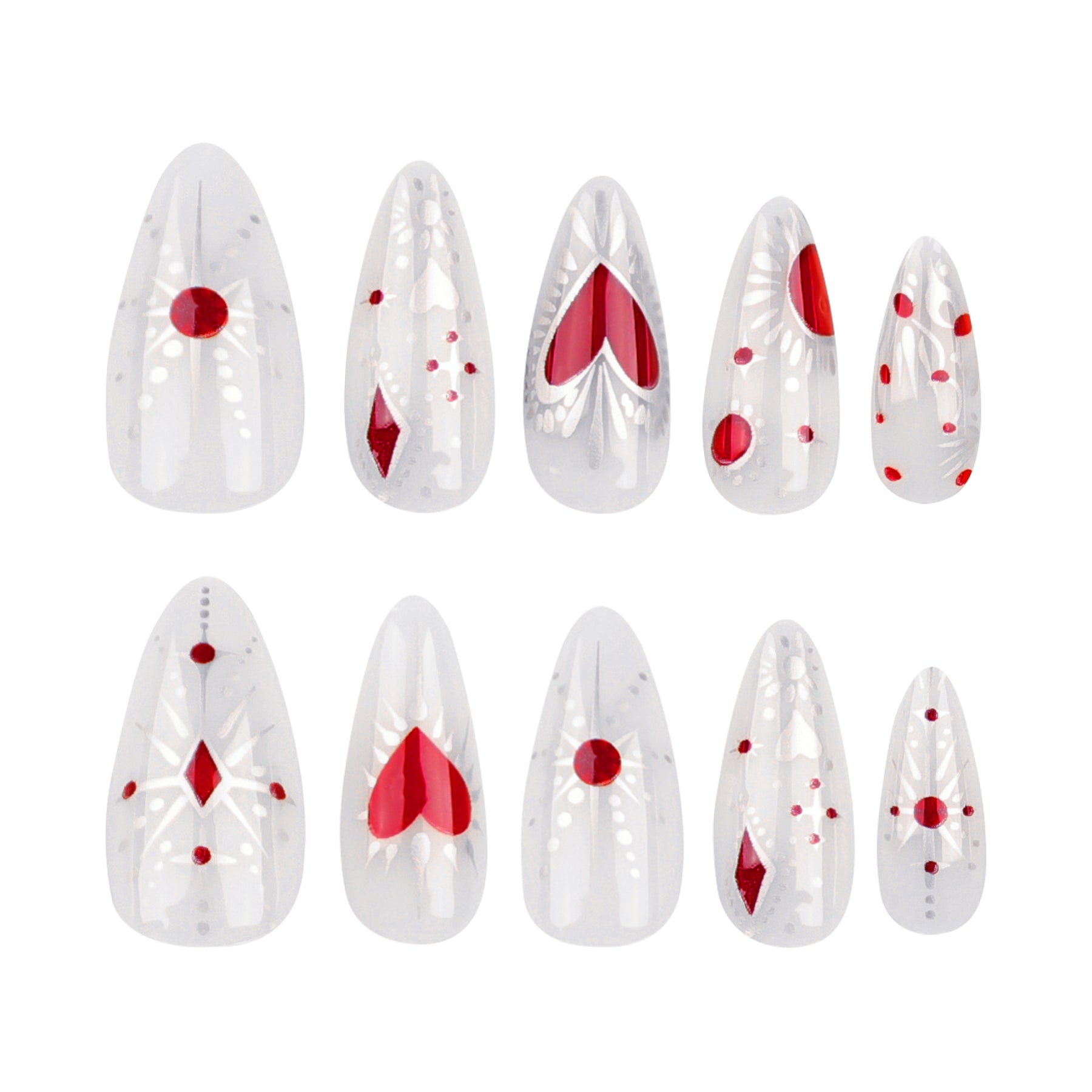 Red Heart Star Nails, Trendy Wear-On Tips