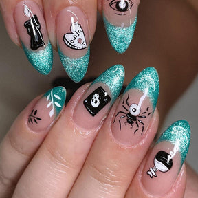 Sweet-Cool Aurora Almond Nails, Dark Halloween Scorpion Potion