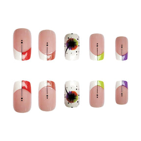 White Color Block French Square Nails with Fireworks and Polka Dots