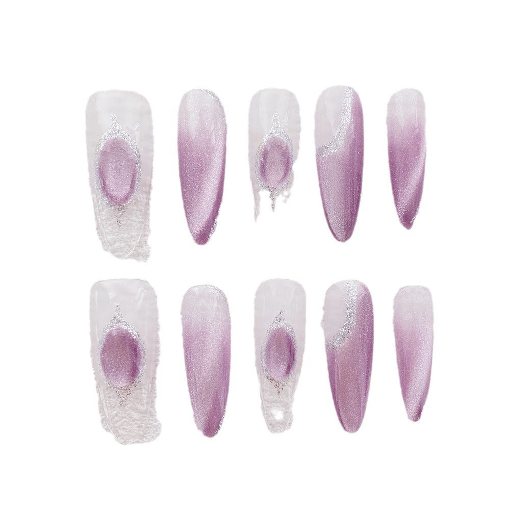 Chic Handmade Gradient Light-Catching Cat Eye Fall Nails, Trendy and Versatile Nail Patches