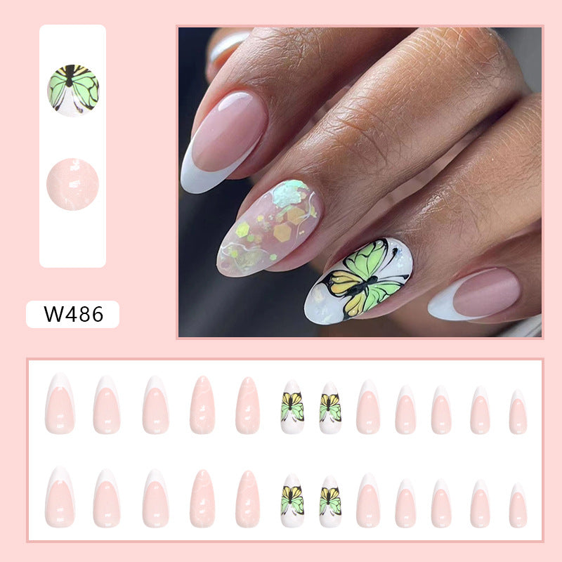 Mid-Length Ins-Style Butterfly Fairy Fall Nails, 24-Piece Multicolor Set