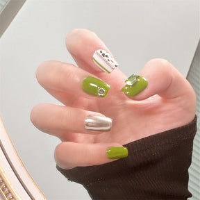 Chic Handmade Fresh Forest-Theme Full-Diamond Fall Nails, Trendy and Versatile Student-Friendly Nail Patches