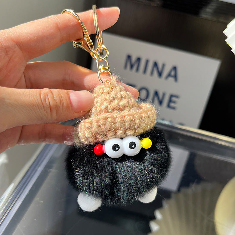 Cute Real Rabbit Fur Coal Ball Keychain - Accessory