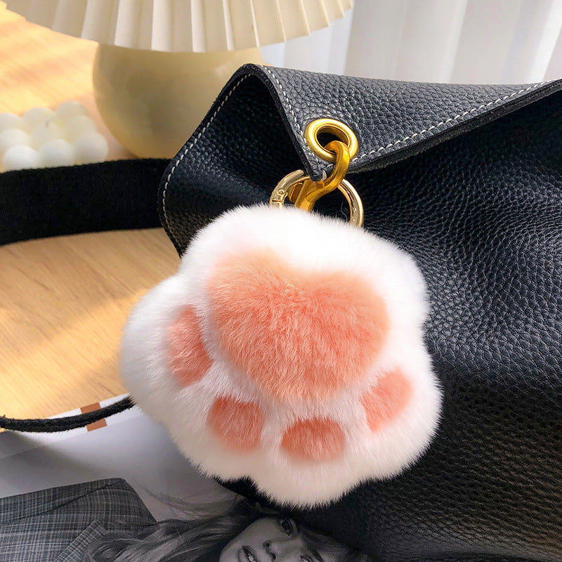 Cute Real Rabbit Fur Kitty Paw Keychain - Charm