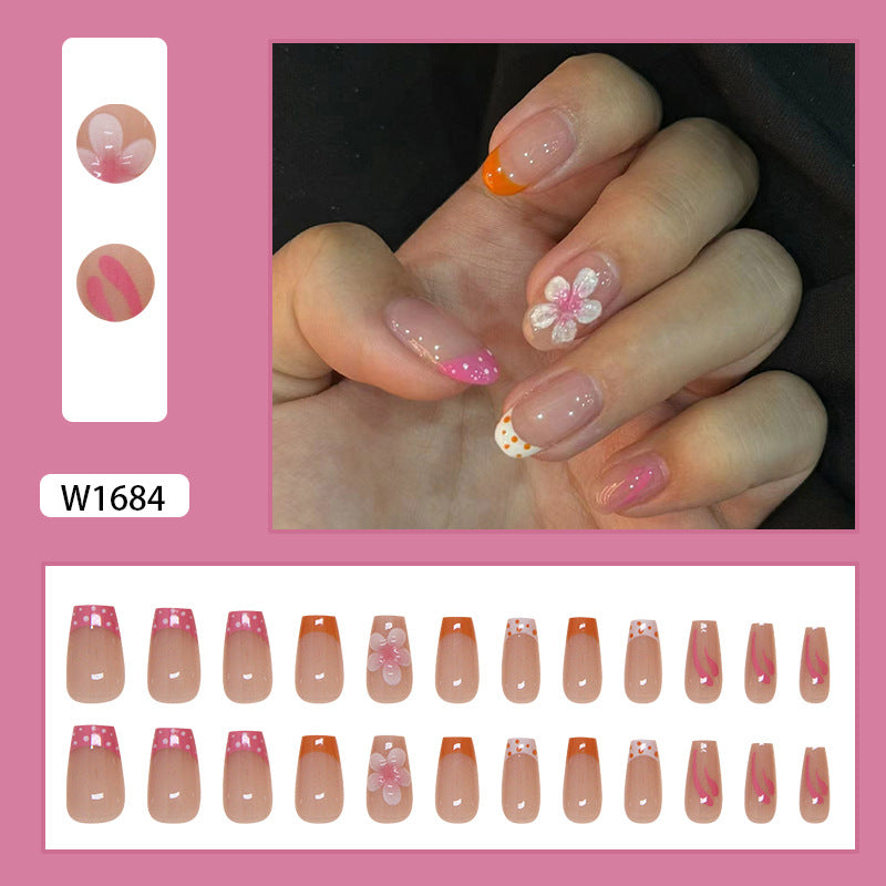 Removable French Peach Blossom Fall Nails, 24-Piece Set