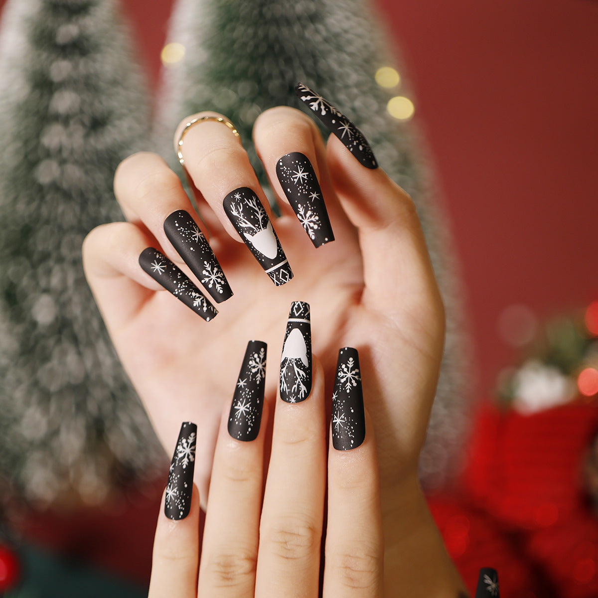 Christmas Press-On Fall Nails Set with Nail Tips