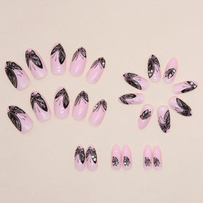 Black Butterfly Almond Shape Nails, Fashionable and Chic