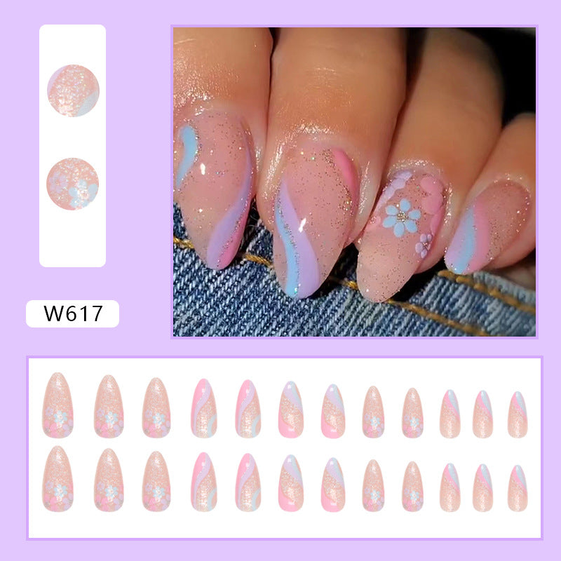 Almond Shaped Flashy Floral Fall Nails with Glitter