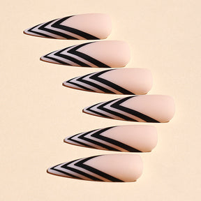 24-Piece Striped Almond Fall Nails - Detachable and Trendy