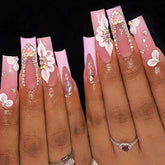 Long Water Pipe French Style Heart Diamond Petal Nail Extensions