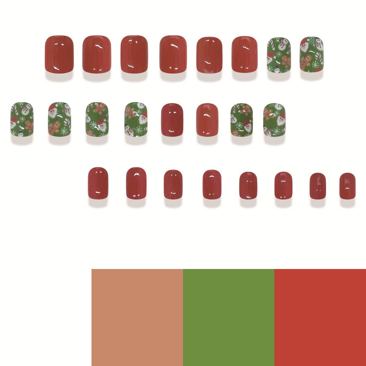 Christmas Red Green Square Nail Art Patches with Santa Gingerbread Candy Designs