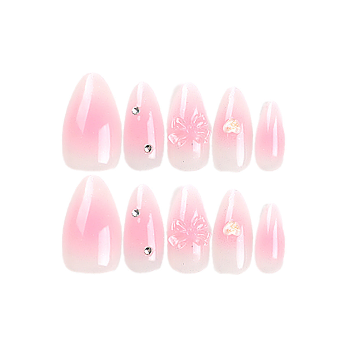 Pink Bow Heart Press-On Nails - Wholesale