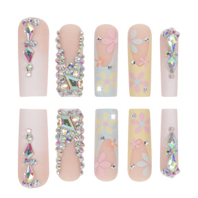 Colorful Diamond Floral Nail Wraps, Ready-to-Wear