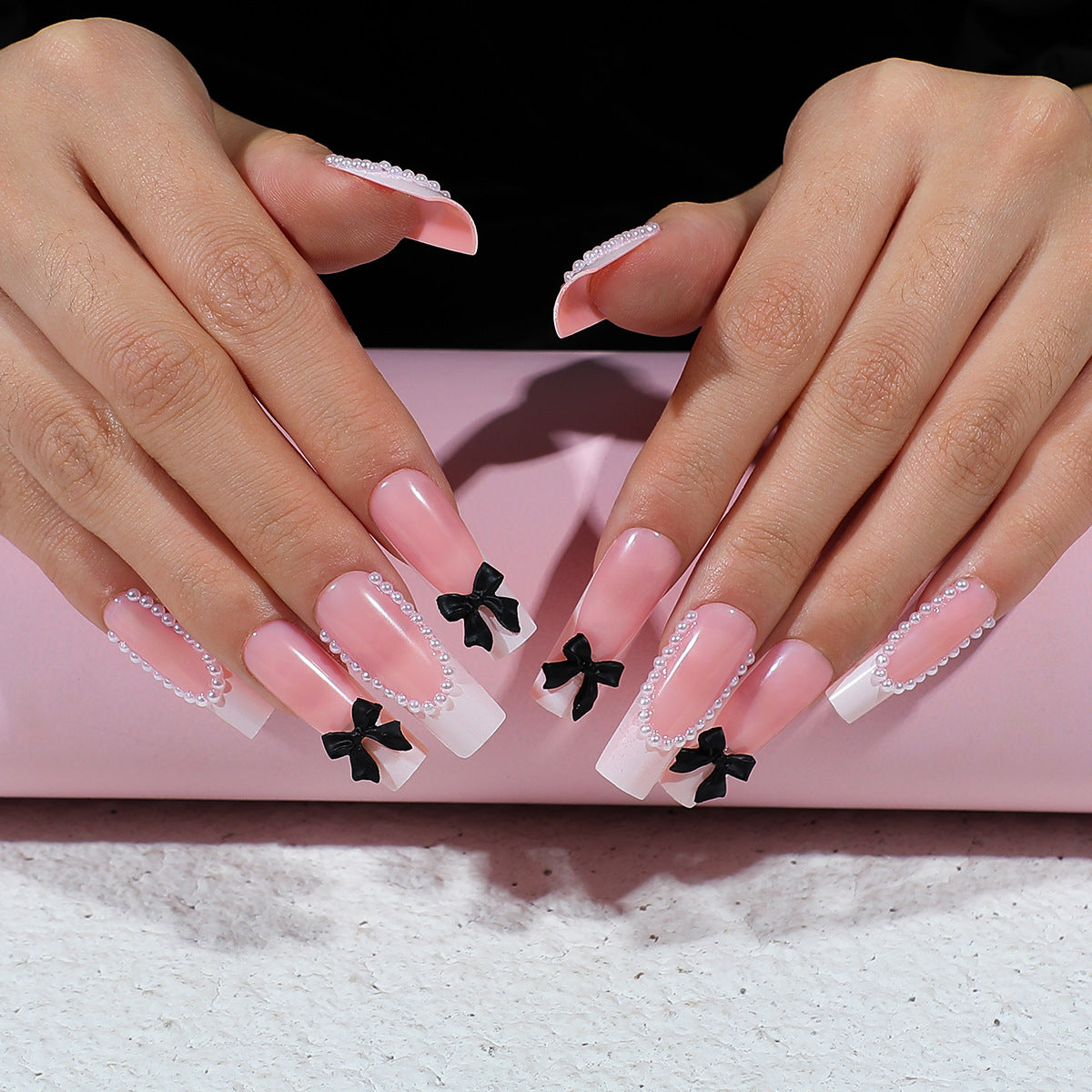 Valentine's Day French Pearl Bow  Nails