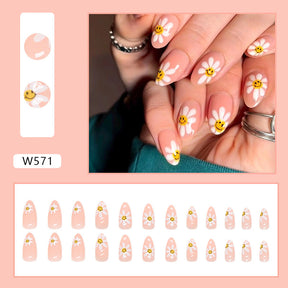 Colorful Flower Fall Nails Matte Finish 24 Pieces