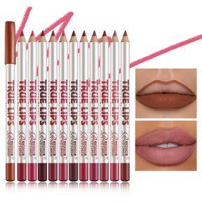 12-Color Wooden Lip Liners - Matte, Long-Lasting