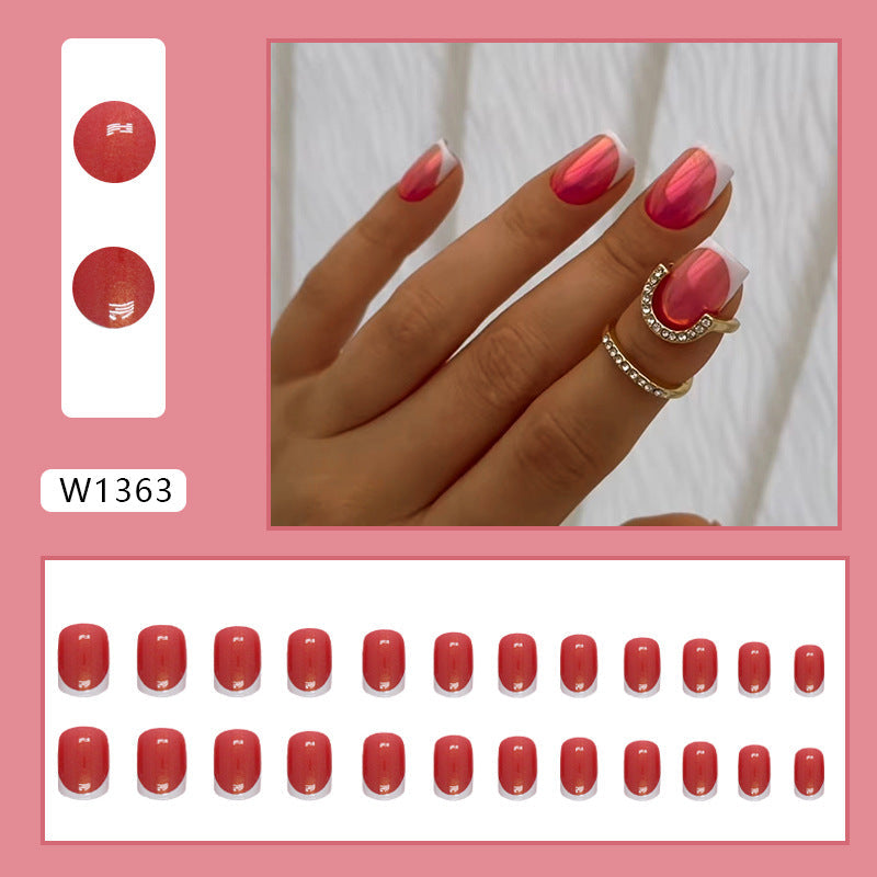 Red and White Aurora French Nails for Short Length