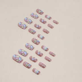 Colorful Summer Cute Childish Flower Smiley Mid-Length Square Nails Removable Wearable Nails