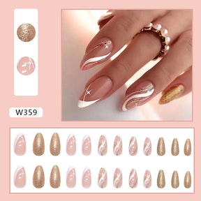 White Star Ripple Flashy Champagne Almond Nails Euro Wearable Nails Wholesale