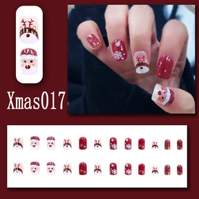 Christmas Cute Short Reindeer Snowflake Removable False Nails