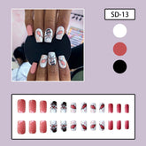 Winter Sweet Pink Short Square Nails with Snowmen and Snowflakes