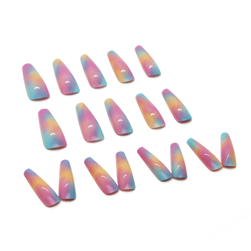 24-Piece Long Ballet Rainbow Nails, Ready-to-Wear