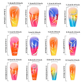 Colorful Gradient Flower Nail Tips with Rhinestones