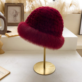 Cute Real Rabbit Fur Hat with Fox Trim - Winter Warmth