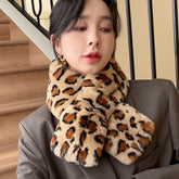 Winter Real Rabbit Fur Leopard Print Scarf - Stylish & Warm