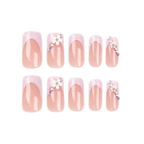 Detachable Mid-Length White Flower Fall Nails for Trendy Looks